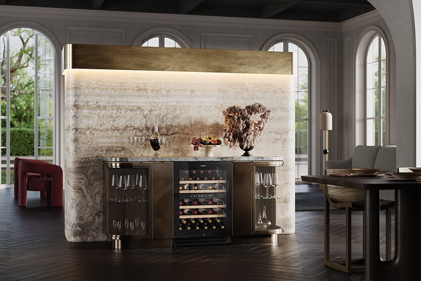 Luxury home wine bar, glass cabinets